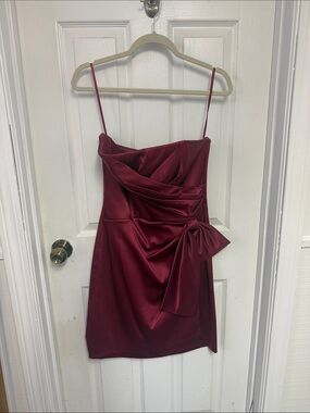 White House Black Market Burgundy Satin Mini Dress with Side Bow